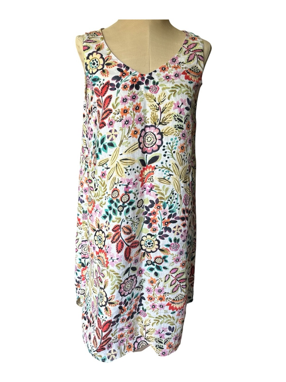 J. Jill Floral Midi Dress in White with Multicolor Floral Print